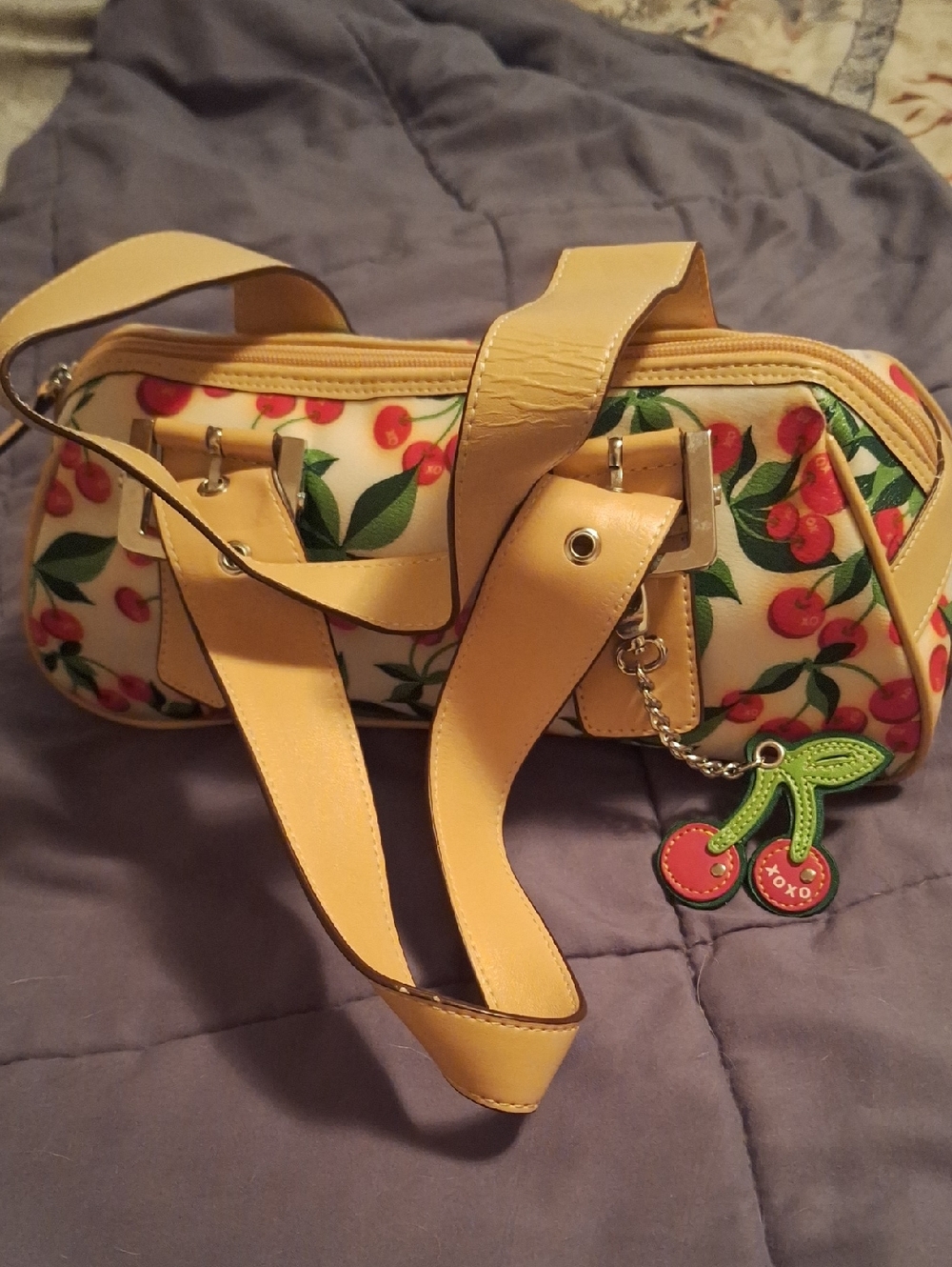XOXO Cherry Print Mini Barrel Bag with Cherry Charm